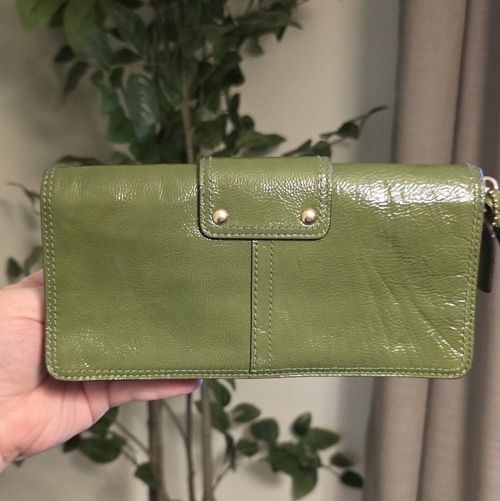 Coach Bleecker Green Patent Leather Tattersall Wristlet Wallet - Picture 5 of 11